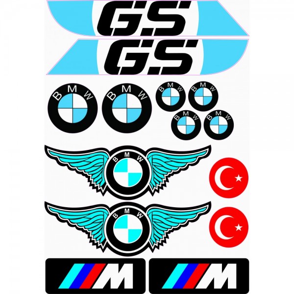 bmw gs  sticker etiket seti mavi  a4 boy