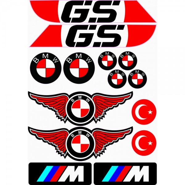 bmw gs  sticker etiket seti kırmızı a4 boy